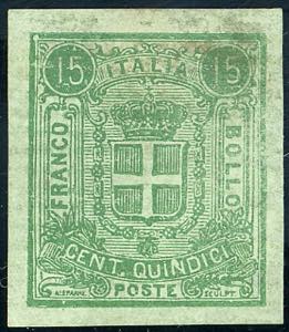 1863 - 15 cent. verde su carta vergata, non ... 
