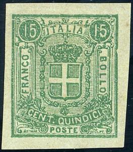 1863 - 15 cent. verde su verdino, Saggio ... 
