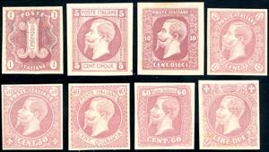 1863 - Saggi Ronchi, otto valori in colore ... 