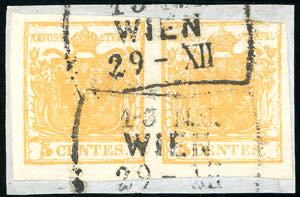 1850 - 5 cent. giallo arancio (1g), coppia ... 