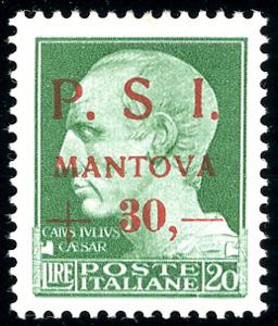 MANTOVA 1945 - 30 + 20 lire verde Imperiale, ... 