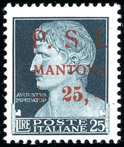 MANTOVA 1945 - 25 + 25 lire nero azzurro ... 