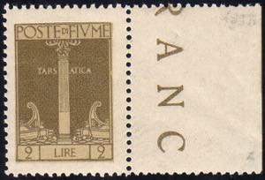 FIUME 1923 - 2 lire bistro oliva, colore ... 