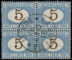 LA GOLETTA 1885 - 5 lire segnatasse azzurro ... 