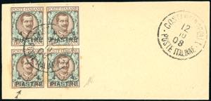 COSTANTINOPOLI 1908 - 4 pi. su 1 lira, IV ... 