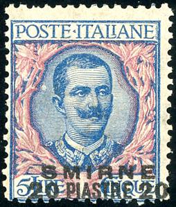 SMIRNE 1909 - 20 pi. su 5 lire, soprastampa ... 