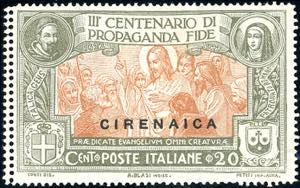1923 - 20 cent. Propaganda Fide (1), doppia ... 