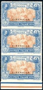 1923 - 1,25 lire Propaganda Fide, striscia ... 