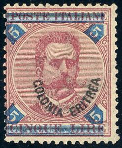 1893 - 5 lire Umberto I, fondo di colore ... 