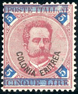 1893 - 5 lire Umberto I, fondo di colore ... 
