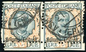 1925 - 2 lire Floreale, coppia orizzontale ... 