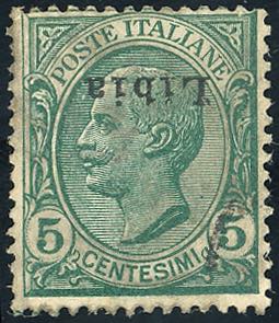 1912 - 5 cent. Leoni, soprastampa capovolta ... 