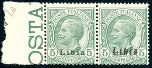 1912 - 5 cent. Leoni, coppia orizzontale, un ... 