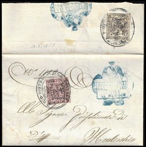1853 - 10 cent. rosa e, al verso, 25 cent. ... 
