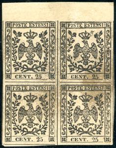 1852 - 25 cent. camoscio (4), blocco di ... 