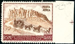 1951 - 300 lire UPU, non dentellato a destra ... 