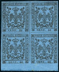 1852 - 40 cent. azzurro scuro, senza punto ... 