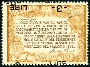 1947 - 3 lire su 1 lira Roosvelt, doppia ... 