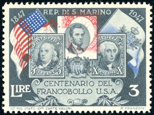 1947 - 3 lire Centenario del francobollo ... 