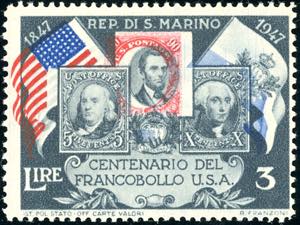 1947 - 3 lire Centenario del francobollo ... 