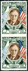 1947 - 5 lire Roosvelt, coppia verticale non ... 
