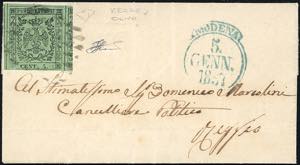 1857 - 5 cent. verde oliva (8), stemma ... 