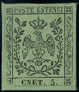 1855 - 5 cent. verde oliva, varietà CNET ... 