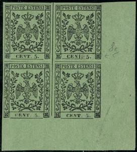 1855 - 5 cent. verde oliva, blocco di ... 