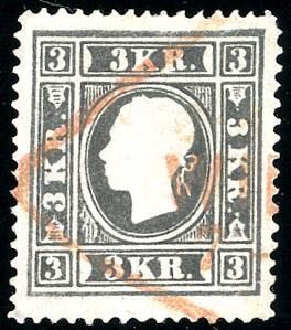 AUSTRIA 1858 - 3 Kr. nero, I tipo (7), ... 