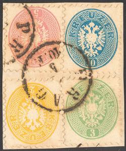 AUSTRIA 1864 - 2 kr., 3 kr., 5 kr. e 10 kr. ... 