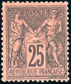 FRANCIA 1877 - 25 cent. nero su rosso Sage ... 