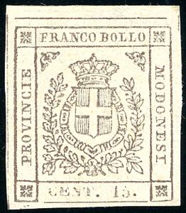 1859 - 15 cent. bruno (13), nuovo, gomma ... 