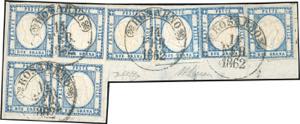 1861 - 2 grana azzurro (20b), blocco di ... 