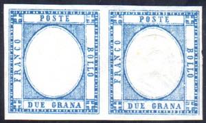 1861 - 2 grana azzurro, coppia orizzontale ... 