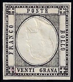 1861 - 20 grana, prova di stampa in nero con ... 