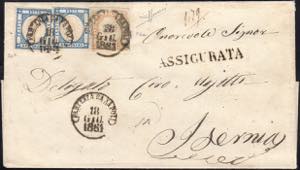 1861 - 10 grana arancio, falso per posta, I ... 