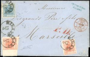 1858 - 15 cent. rosso vermiglio, due ... 
