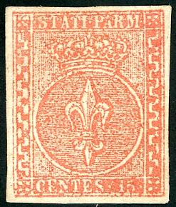 1853 - 15 cent. vermiglio (7), gomma ... 