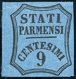 1853 - 9 cent. azzurro (2), nuovo, gomma ... 