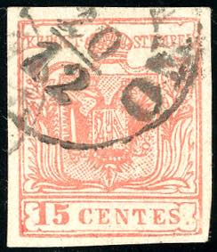 1857 - 15 cent. rosso vermiglio, falso per ... 