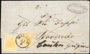 1854 - 5 cent. giallo ocra (1), due ... 