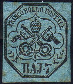 1852 - 7 baj azzurro (8), nuovo, gomma ... 