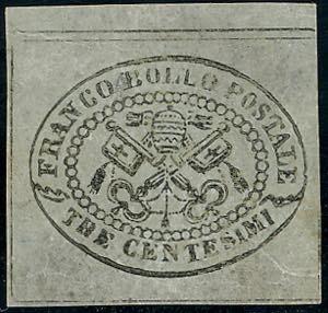 1867 - 3 cent. grigio (15), bordo di foglio, ... 