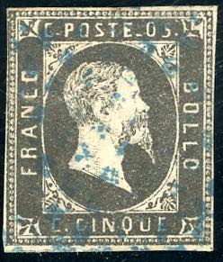 1851 - 5 cent. nero, I tiratura (1a), ... 