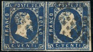 1852 - 20 cent. azzurro (2), coppia ... 
