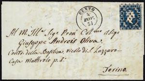 1851 - 20 cent. azzurro scuro, I tiratura, I ... 