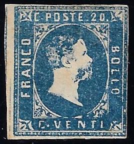 1851 - 20 cent. azzurro vivo (2d), gomma ... 