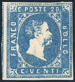 1851 - 20 cent. azzurro chiaro (2f), gomma ... 