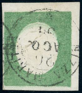 1854 - 5 cent. verde giallo (7), angolo di ... 