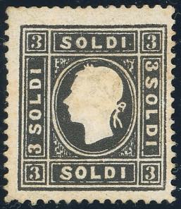 1859 - 3 soldi nero, II tipo (29), nuovo, ... 